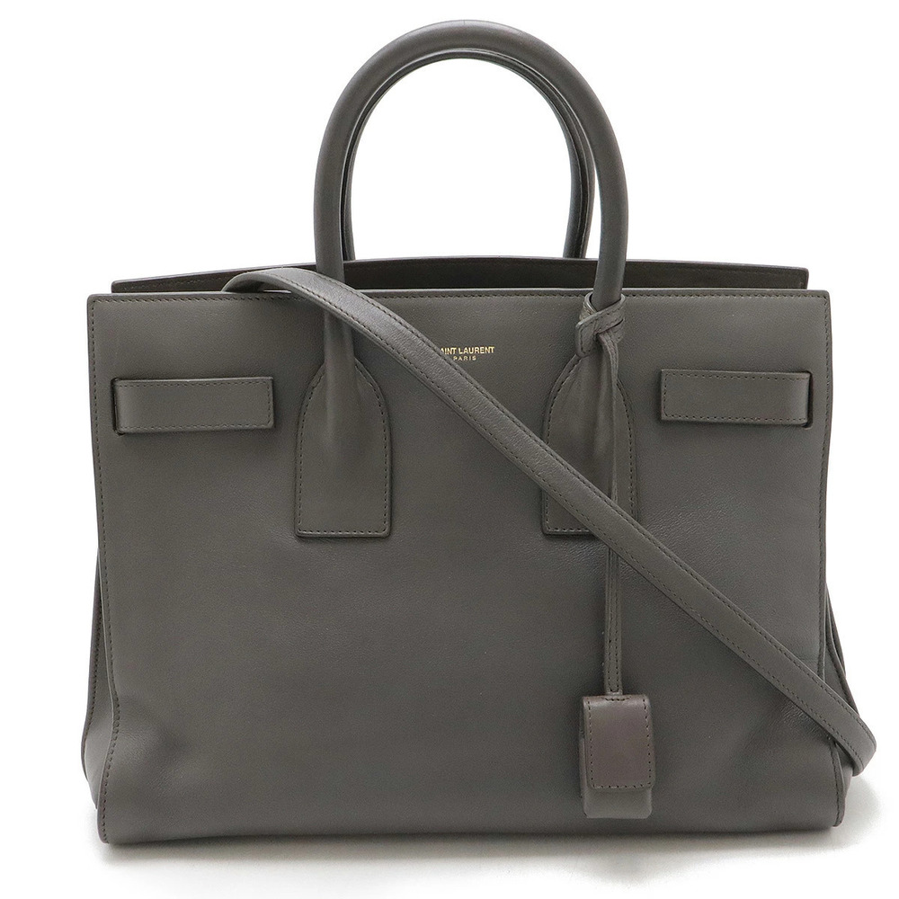 SAINT LAURENT PARIS YSL Yves Sac de Jour 2way Shoulder Bag Leather Gray